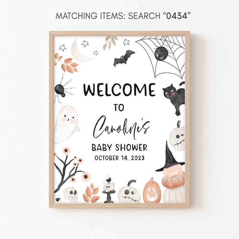 Editable Halloween Baby Shower Welcome Sign, Gender Neutral A Little Boo Baby Shower Welcome Poster, Spooky Fall Baby Shower Sign Decor 0434 image 3