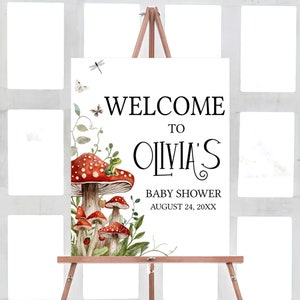 Cartello di benvenuto modificabile per la doccia per bambini autunnale con funghi, poster di benvenuto per la doccia per bambini Boho della foresta incantata, cartello per doccia per bambini con funghi, 0847