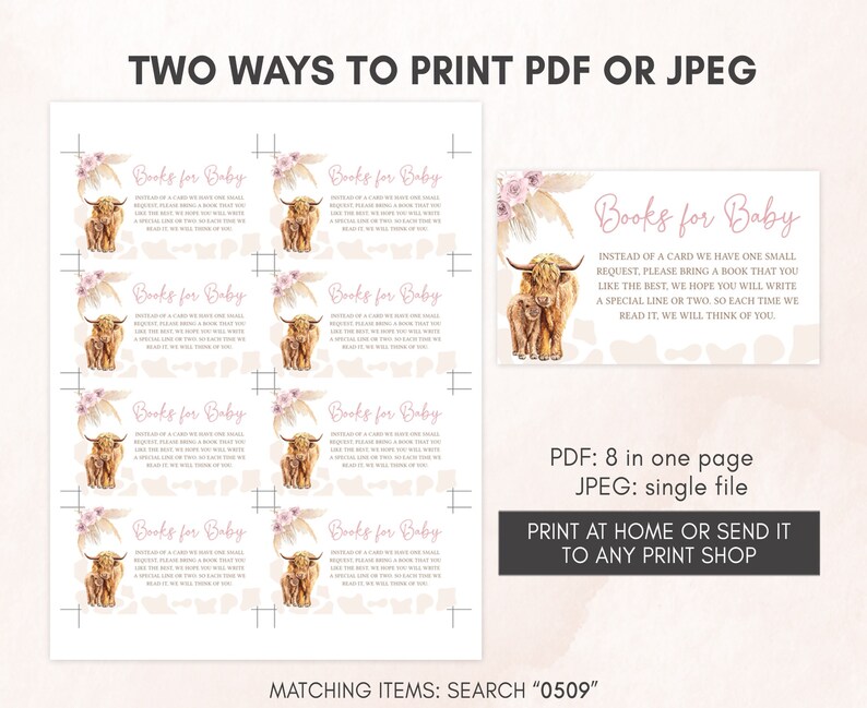 Editable Boho Highland Cow Baby Shower Invitation Bundle, Pink Holy Cow Baby Shower Invite Set, Girl Highland Cow Boho Baby Shower, 0509 image 5