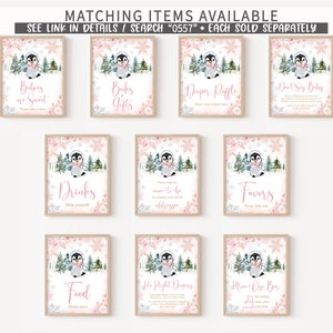 Editable Winter Penguin Baby Shower Welcome Sign, Girl Penguin Baby Shower Welcome Poster, Pink Baby It's Cold Outside Baby Shower, 0557 image 4