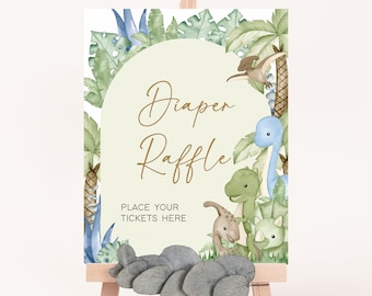 Diaper Raffle Sign Dinosaur Baby Shower, Gender Neutral Dino Baby Shower Diaper Game Sign, Greenery Boho Dinosaur Baby Shower Signs, 0675