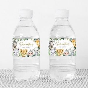 a couple of water bottles sitting on top of a table