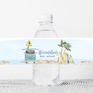 Editable Baby on Board Baby Shower Bottle Label Surf Baby Shower Water Wrap Summer Beach Baby Shower Water Label Printable Template 0271