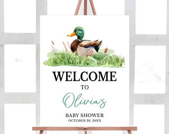 Editable Mallard Duck Baby Shower Welcome Sign, Mallard Baby Shower Welcome Poster, Oh Baby Duck Hunting Baby Shower, Boy Baby Shower, 0966