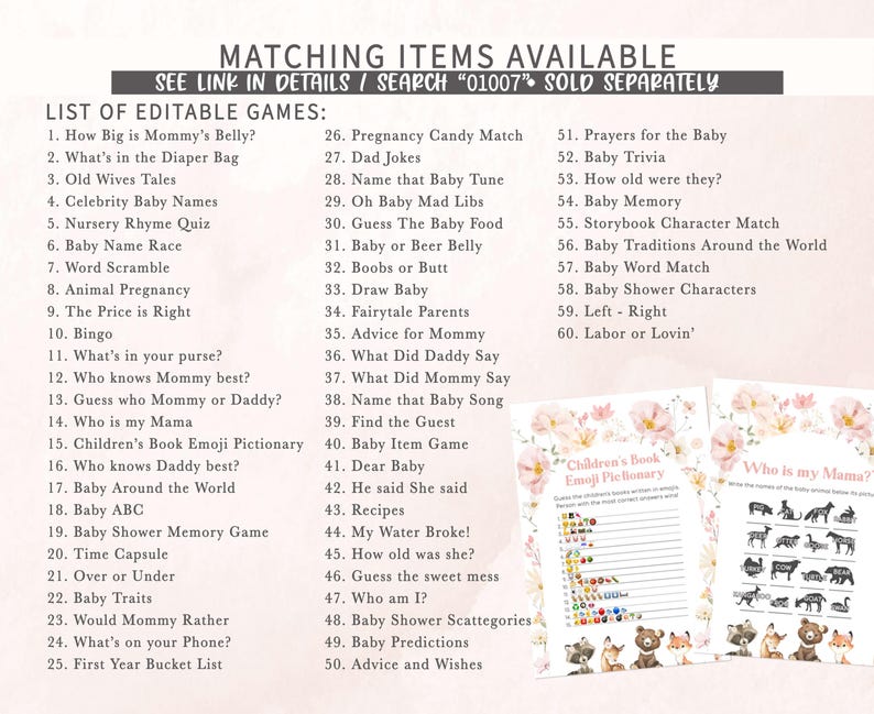 a printable baby shower game is shown