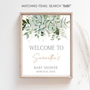 Editable Baby in Bloom Baby Shower Welcome Sign, Succulent Gender Neutral Baby Shower Welcome Poster, Succulents Greenery Baby Shower, 0681 image 3