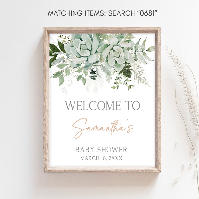 Editable Baby in Bloom Baby Shower Welcome Sign, Succulent Gender Neutral Baby Shower Welcome Poster, Succulents Greenery Baby Shower, 0681 image 3