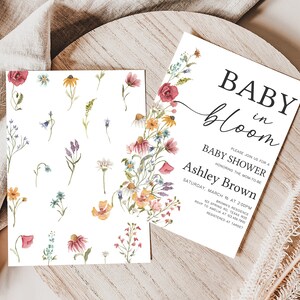 Editable Baby in Bloom Baby Shower Invitation, Boho Wildflower Baby Shower Invite, Spring Floral Baby Shower Invitation Template, 0627 image 2