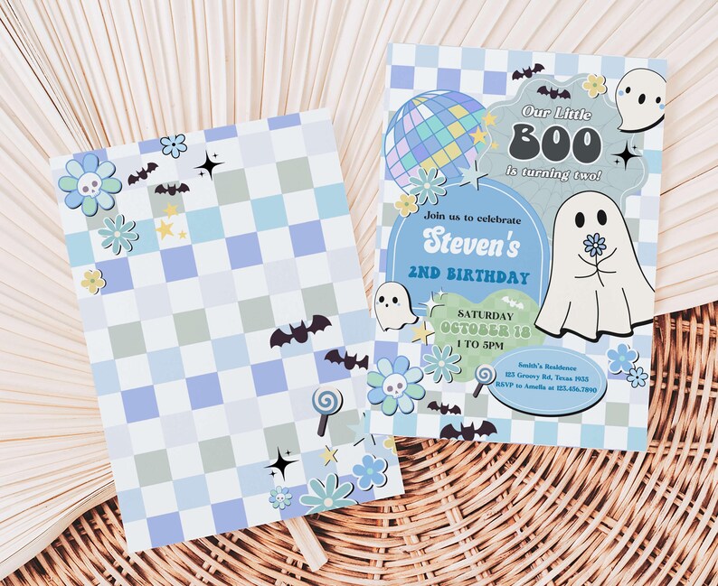 two children's birthday cards sitting on top of a wicker basket