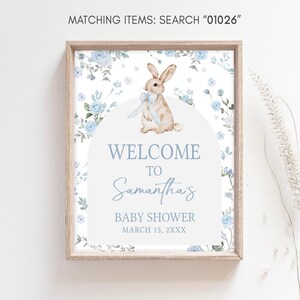 Blue Floral Bunny Welcome Sign