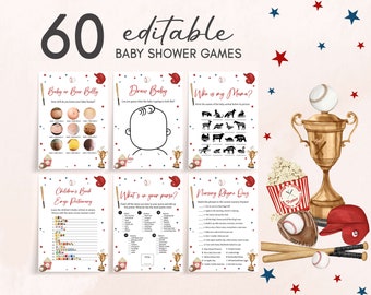 Lot modifiable de jeux de baby shower Oh Boy Baseball, Pack de jeux de baby shower Un petit cogneur est en route, Jeux de baby shower de garçon sportif, 0766