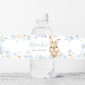 Editable Blue Floral Some Bunny Baby Shower Bottle Label, Easter Bunny Baby Shower Water Label, Boy Spring Rabbit Water Bottle Sticker 01023