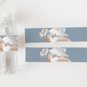 Editable Bear Baby Shower Bottle Label, We Can Bearly Wait Boho Baby Shower Water Labels, Blue Balloon Arch Boy Water Bottle Stickers, 0690 image 3