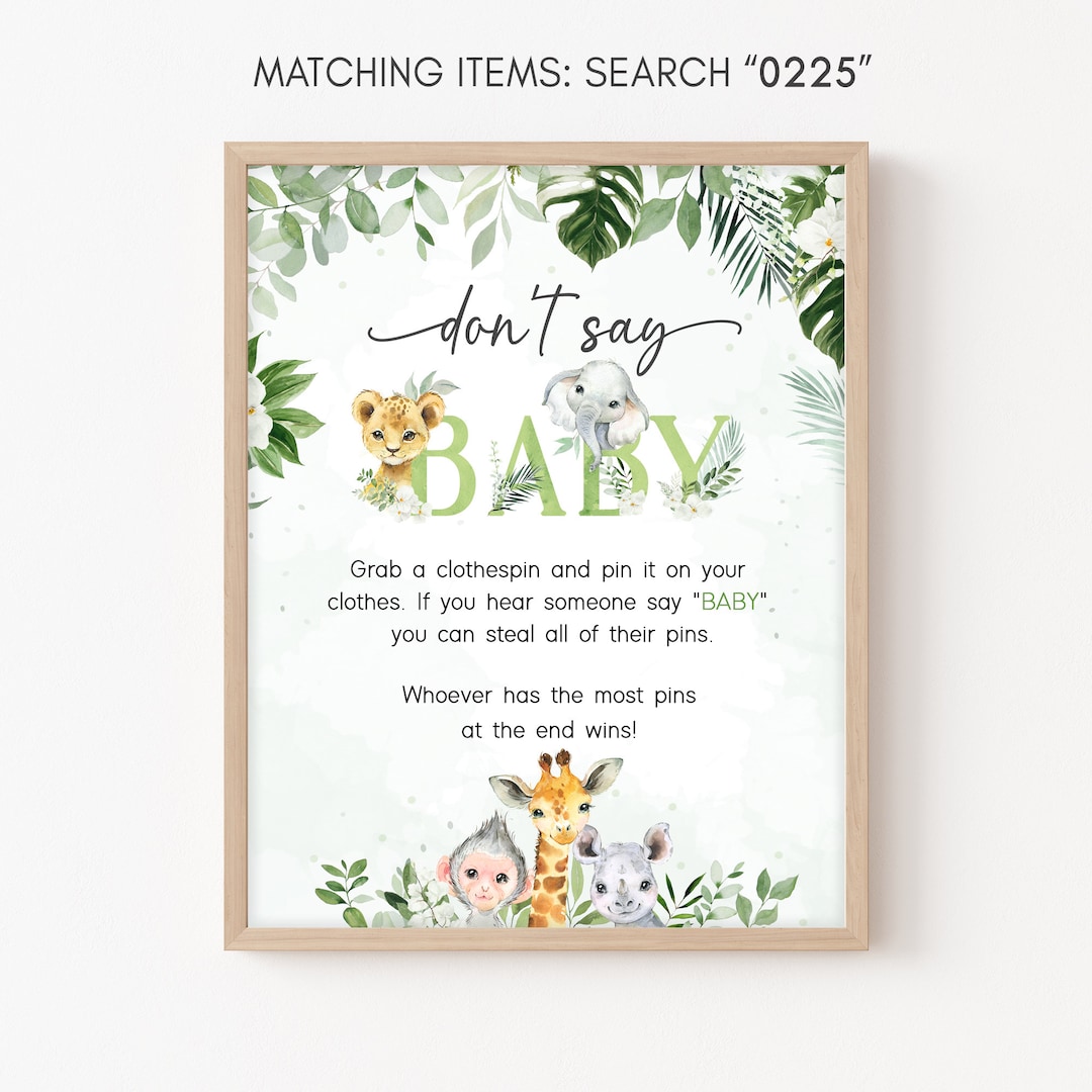 Don't Say Baby Sign Safari Baby Shower, Jungle Baby Shower Game Sign ...