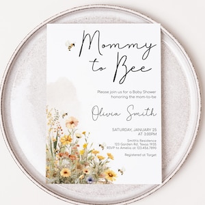 Editable Bee Baby Shower Invitation, Wildflower Bee Baby Shower Invite, Mommy to Bee Baby Shower Invitation, Floral Honey Bee Invite, 01022