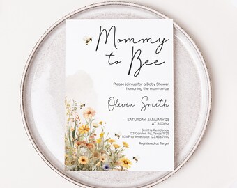 Bewerkbare Bee Baby Shower Uitnodiging, Wildflower Bee Baby Shower Uitnodiging, Mama To Bee Baby Shower Uitnodiging, Floral Honey Bee Invite, 01022