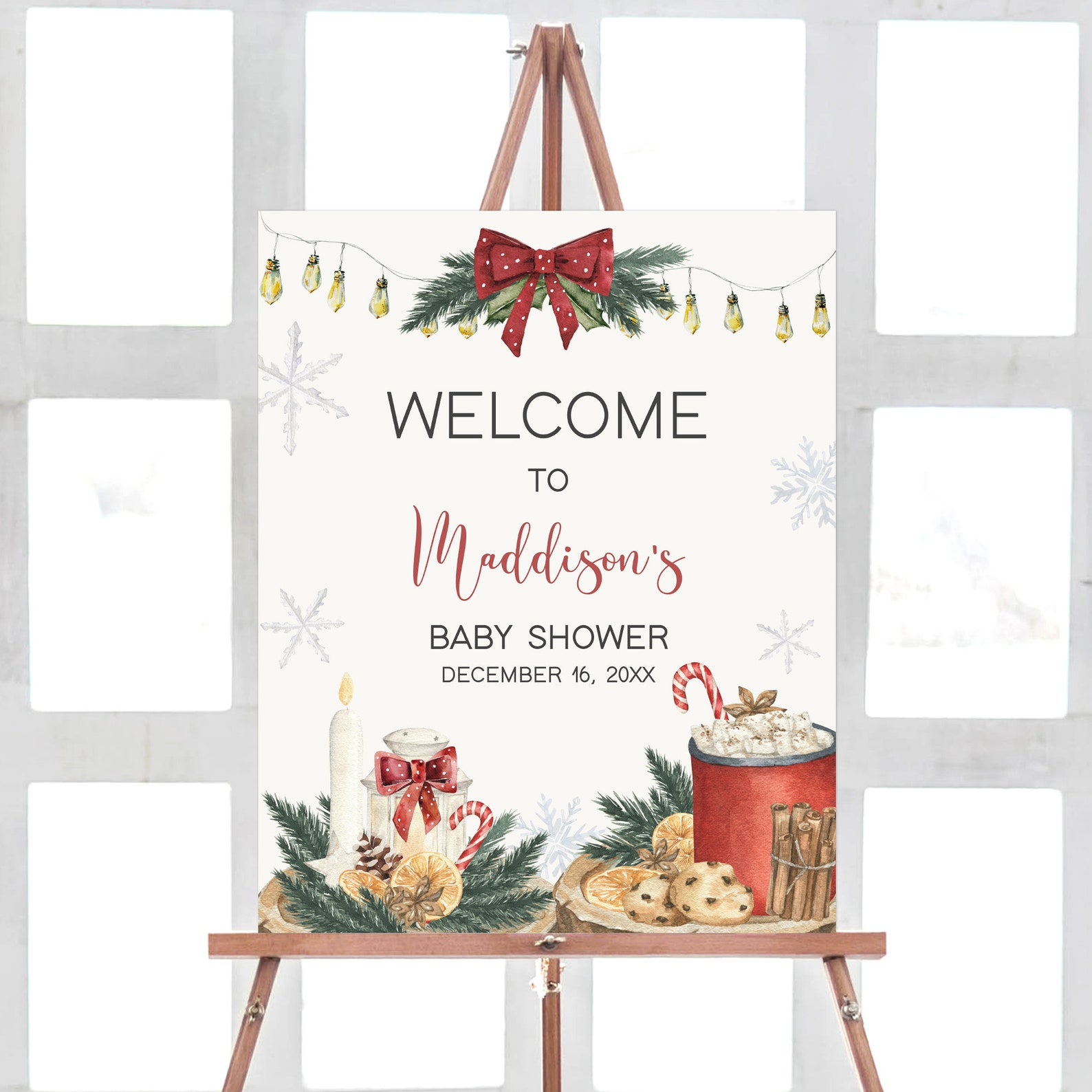 Christmas baby shower welcome sign
