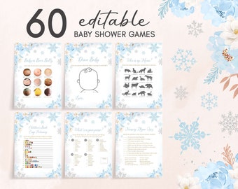 Editable Blue Snowflake Baby Shower Games Bundle, Blue A Little Snowflake Baby Shower Game Pack, Boy Winter Baby Shower Games Template, 0523