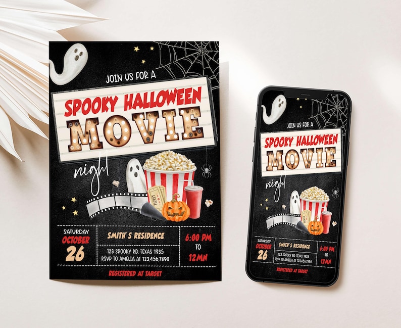 Movie Night Halloween Invites