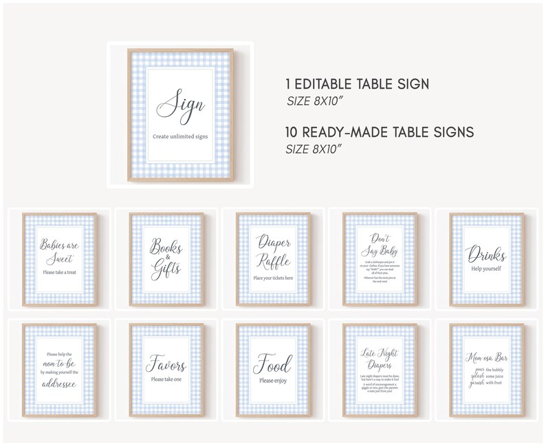Boy Gingham Table Signs