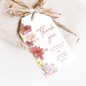 Editable Baby in Bloom Baby Shower Favor Tags, Spring Flowers Baby Shower Gift Tag, Pink Florals Girl Baby Shower Thank You Favor Tags, 0613 image 3