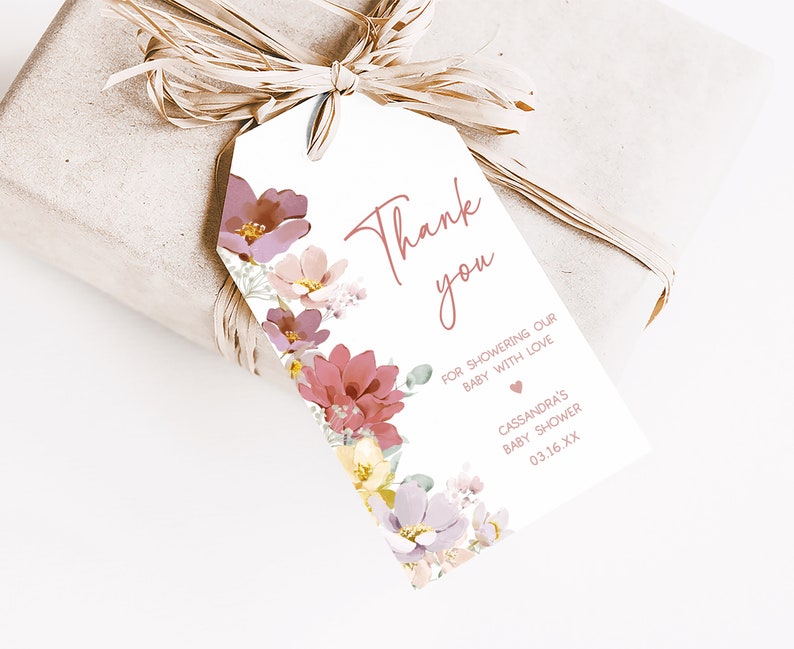 Editable Baby in Bloom Baby Shower Favor Tags, Spring Flowers Baby Shower Gift Tag, Pink Florals Girl Baby Shower Thank You Favor Tags, 0613 image 3