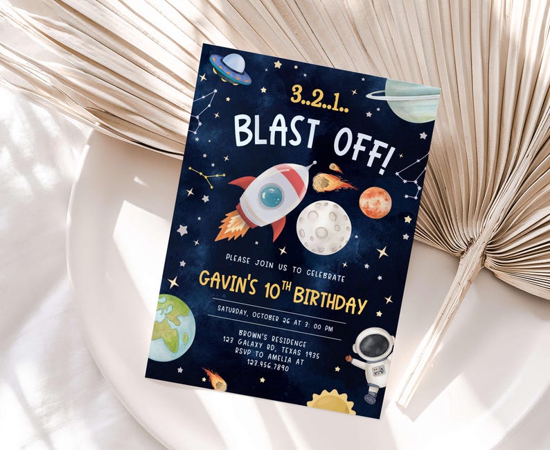 Astronaut Outer Space Birthday Invitation