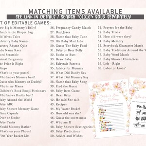 a baby shower game with a list of items