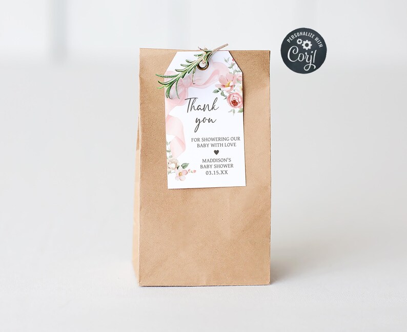 Pink Bow Baby Shower Favor Tags