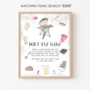 Don&#39;t Say Baby Sign BabyQ Baby Shower, BBQ Baby Shower Game Sign, Baby Barbeque Decorations, Couples Shower BBQ Printable Sign Template 0200