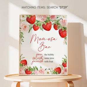 Mamma Osa Bar Sign fragola Baby Shower, Berry Sweet Baby Shower Momosa Sign, rosa floreale fragola ragazza Baby Shower Mimosa Signs, 0729