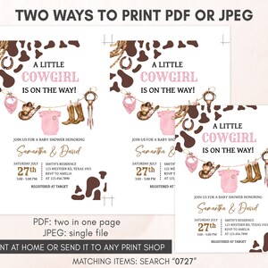 Editable Little Cowgirl Baby Shower Invitation, Girl Baby Clothes Baby Shower Invite, Pink Wild West Rodeo Baby Shower Invitation, 0727 image 3