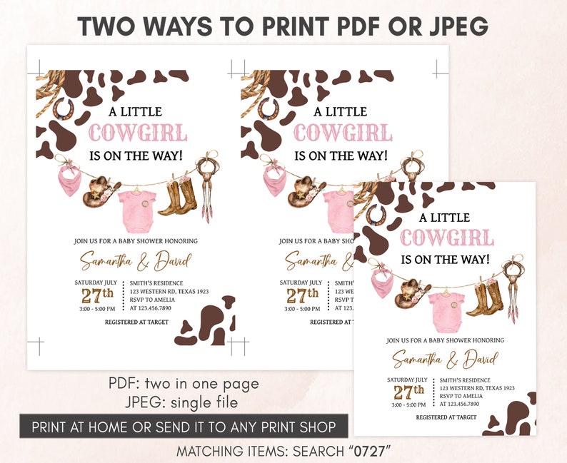Editable Little Cowgirl Baby Shower Invitation, Girl Baby Clothes Baby Shower Invite, Pink Wild West Rodeo Baby Shower Invitation, 0727 image 3