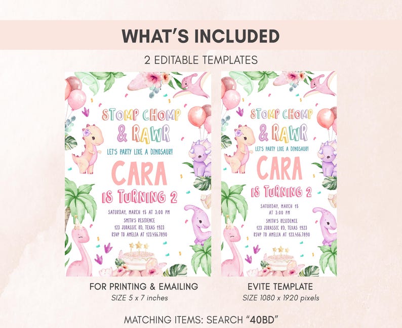 Dinosaur Birthday Invitation Set