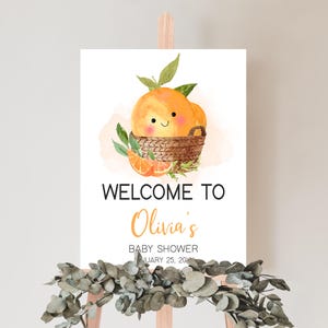Editable A Little Cutie Baby Shower Welcome Sign, Orange Baby Shower Welcome Poster, Clementine Gender Neutral Citrus Baby Shower Sign 01005