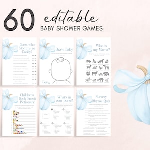 Editable Sweet Little Pumpkin Baby Shower Games Bundle, Blue Pumpkin Bow Baby Shower Game Pack, Autumn Pumpkin Boy Baby Shower Games, 01128