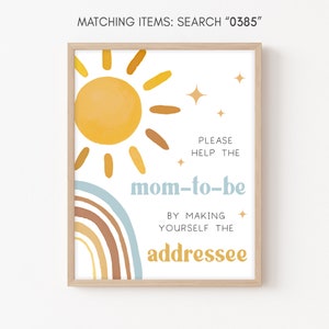 Envelope Station Sign Here Comes the Son Baby Shower Boy, Sunshine Baby Shower Addressee Sign, Retro Boho Sunshine Printable Template 0385