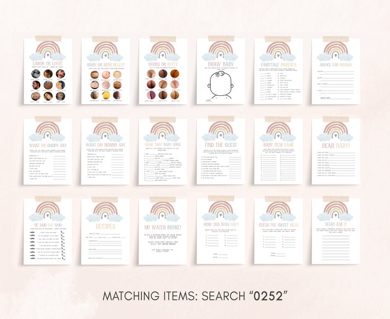 Editable Rainbow Baby Shower Games Bundle, Boho Baby Shower Game Pack ...