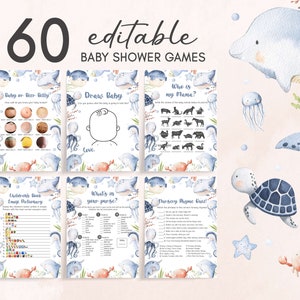 Under the Sea Baby Shower Games, Ocean Baby Shower Game Pack, Nautical Baby Shower Game Bundle, Sea and Ocean Baby Shower Theme 0176