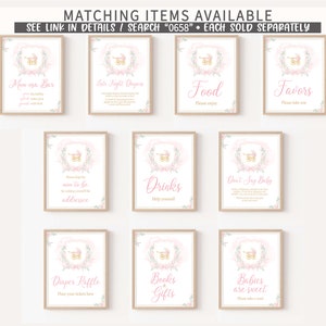 Lot d'invitations pour baby shower écusson aquarelle modifiable, ensemble d'invitations pour baby shower écusson floral, faire-part pour baby shower avec noeud rose, 0658 image 9