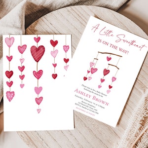 Editable Valentine Baby Shower Invitation, Pink Red Heart Baby Shower Invite, Girl A Little Sweetheart Baby Shower Invite Template, 0595 image 2