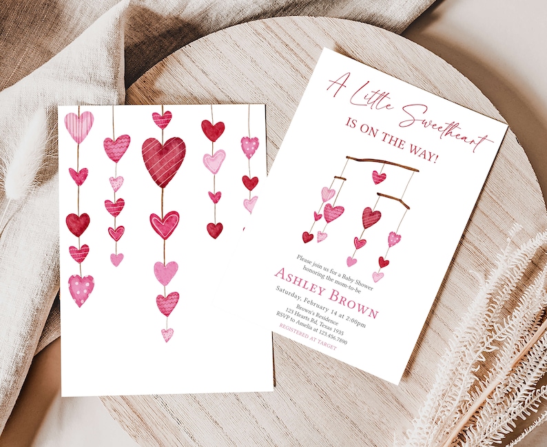 Editable Valentine Baby Shower Invitation, Pink Red Heart Baby Shower Invite, Girl A Little Sweetheart Baby Shower Invite Template, 0595 image 2