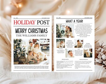 Tarjeta de Navidad editable con resumen del año, boletín de Navidad ¡Qué año!, plantilla de tarjeta navideña con resumen del año, 75SE