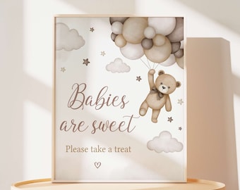 Babies Are Sweet Signs Gender Neutral Bear Baby Shower, We Can Bearly Wait Baby Shower Take a Treat Sign, Brown Balloon Bear Decor Sign 0508
