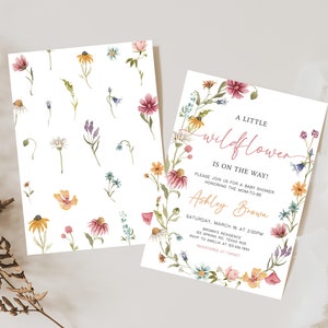 Editable Wildflower Baby Shower Invitation Bundle, Floral Boho Baby Shower Invitation Set, A Little Wildflower Baby Shower Invite, 0630 image 2