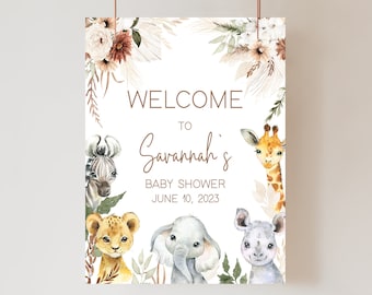 Editable Boho Safari Baby Shower Welcome Sign, Boho Jungle Baby Shower Welcome Poster, Boho Wild Animals Welcome Sign, Safari Template 0384