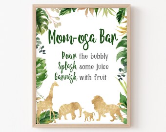 Safari Baby Shower Mom Osa Bar Schild, Junge Baby Shower, Dschungel Thema Baby Shower Schild, Tiermotiv Party Schild, Gold Grün, It's A Boy BSL 117