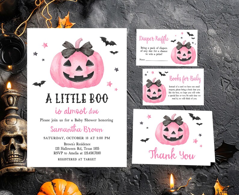 Pink Minimalist A Little Boo Invitation Set