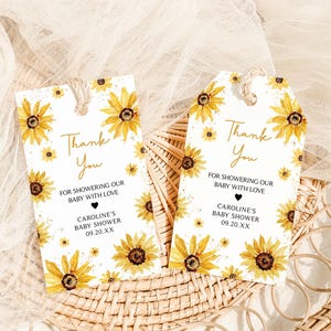 Editable Sunflower Baby Shower Favor Tag, Rustic Sunflower Baby Shower Gift Tags, A Little Sunflower Floral Baby Shower Thank You Tag, 01117