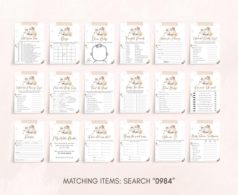 Editable Baby It's Cold Outside Baby Shower Games Bundle, Hot Chocolate